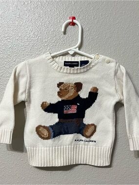 Vintage Polo Ralph Lauren Knit Sweater Infant 3-12 Months Bear Flag Pullover